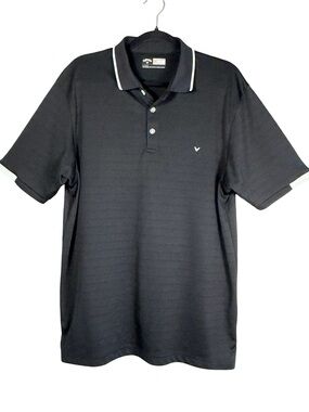 Callaway Mens Black Textured Opti-Dri Performance Polo Shirt Size Large